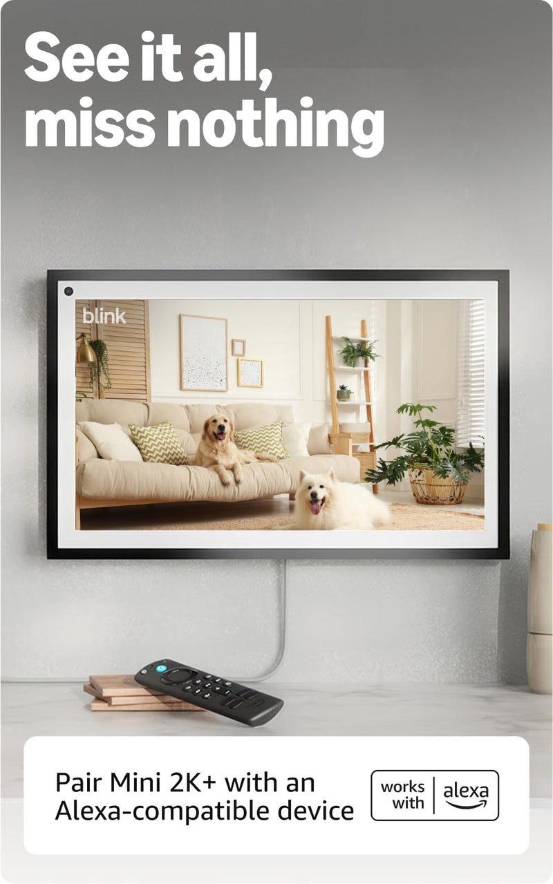 Blink Mini 2K+ (newest model) with 1-Year Basic plan – Plug-in Home & Pet Security Camera with 2K video resolution, color night vision, enhanced audio, motion detection – 1 camera (Black)