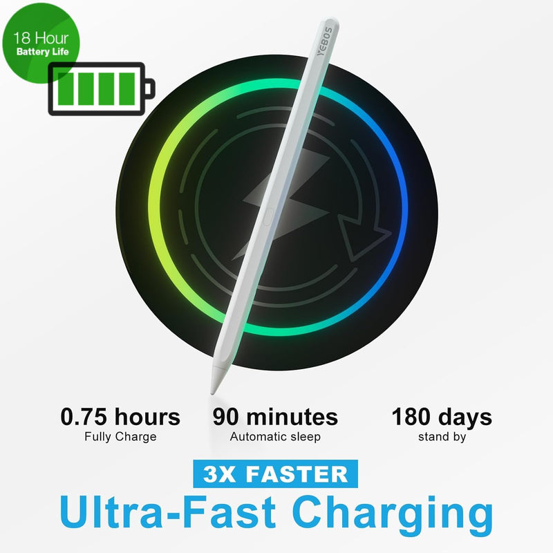 Stylus Pen for iPad, 10 Mins Charge iPad Pencil, 20 Hours Battery Life Apple iPad Pen, Apple Pencil 1st/2nd Generation, iPencil 9th&10th, Palm Rejection, Tilt Sensitivity, for 2018-2023 iPad 20 Hours Lasting Time