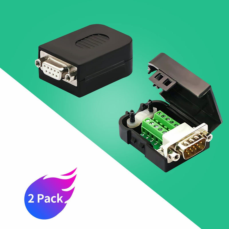 CenryKay DB9 Solderless RS232 DB9 Breakout Connector 9-pin Port Terminal Male Female Connector Board with Nut (1Pcs-Male+1Pcs-Female) 1Female+1Male+Nut