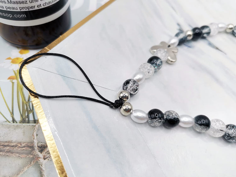 1-2 PCS Butterfly Y2K Beaded Phone Charm Black White Purple Blue Green Cute Charms Cell Phone Lanyard Strap Handmade Acrylic Flower Wrist Beads Chain Sweet Gifts for Girls Women Black Butterfly