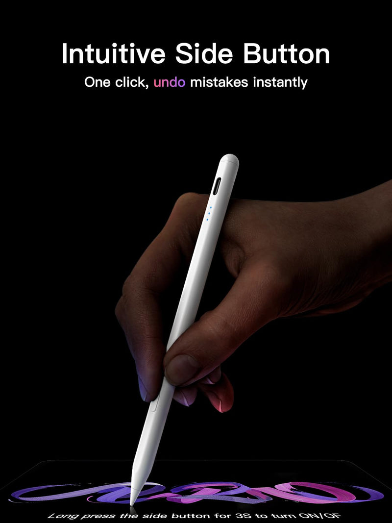 Stylus Pen for iPad 2018-2024, USB-C Fast Charging, Apple Pencil-Compatible Tip, Pixel-Perfect Tilt Sensitivity for iPad 10th/9/8/7/6, iPad Mini 7/6/5, iPad Air M2/6/5/4/3, iPad Pro M4 13"/12.9″/11″ Milk White