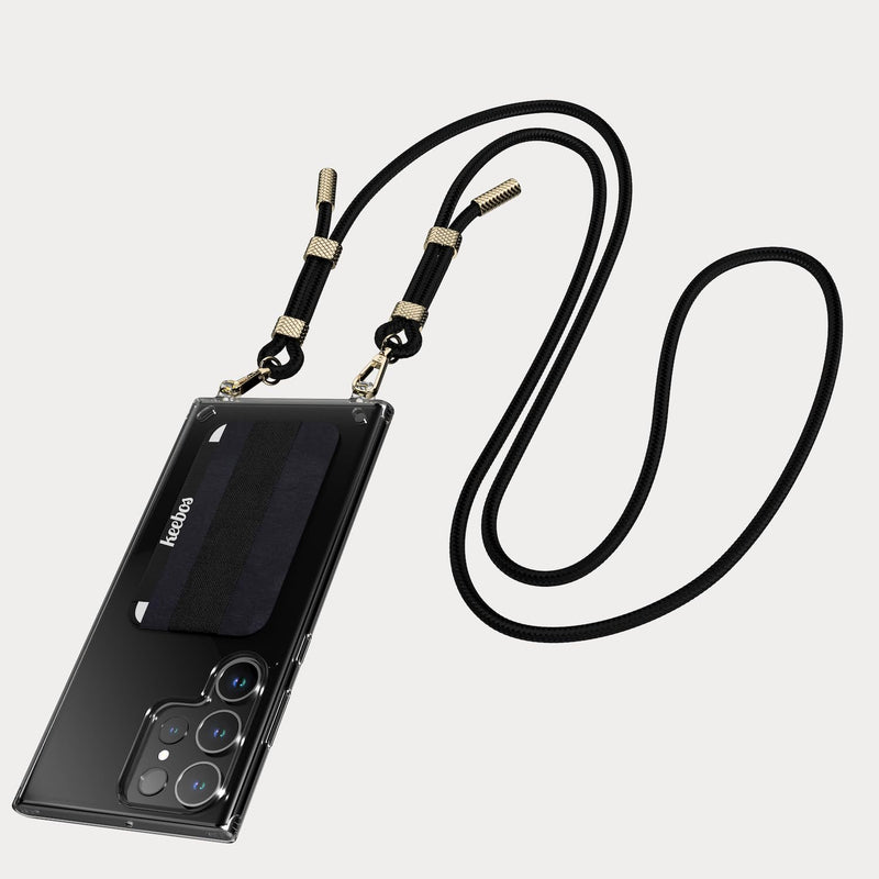 Keebos 2.0 - Crossbody Phone Case with Card Wallet and Newly Improved Detachable Strap Design (Clear Case, Black Strap) - Size Galaxy S25 Ultra
