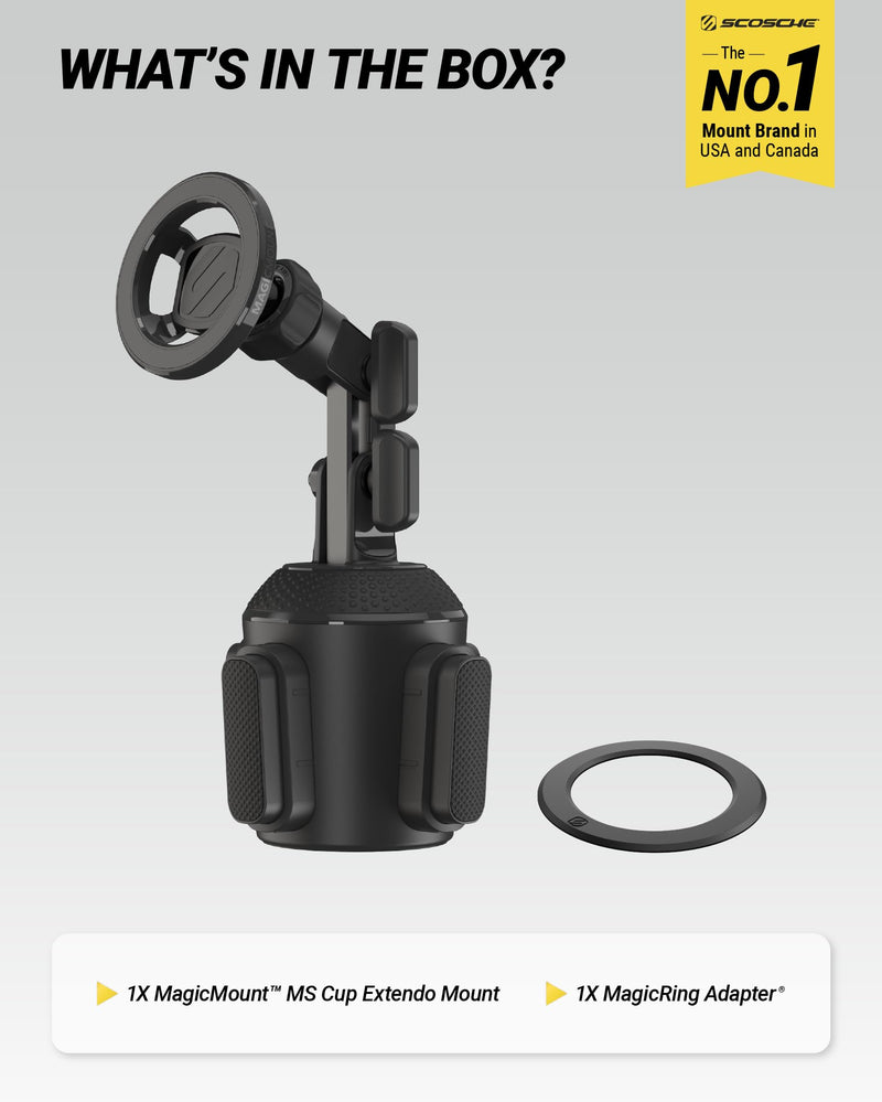 Scosche MagicMount Cup Holder Phone Mount with MagSafe, Adjustable Magnetic Car Mount with Stable Base and Flexible Arm, Compatible with PopSockets, iPhone 17 16 15 14 13, Includes MagSafe Ring 1 Pack