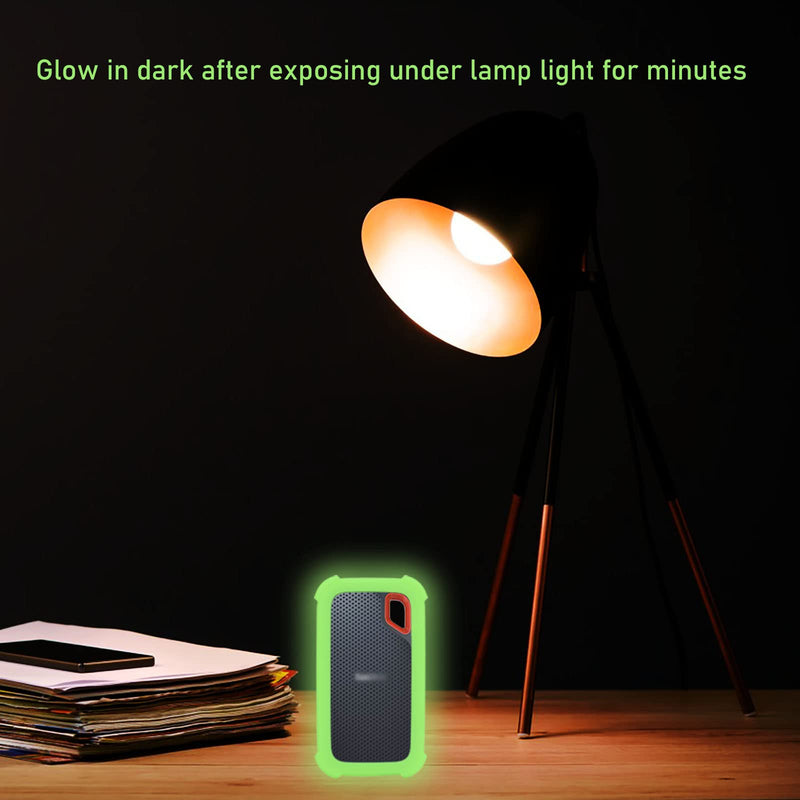 E61 Cover Case Replacement for SanDisk Extreme V2 500GB 1TB 2TB Portable External SDSSDE61 SSD - Up to 1050MB/s, Soft Silicone Portective Skin Sleeve, Green Glow in Dark - LEFXMOPHY Luminous Green