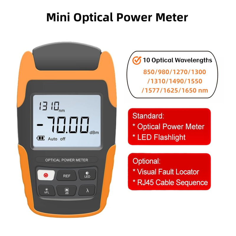 [AUSTRALIA] - Mini Optical Power Meter,4-in-1 Portable Fiber Optical Power Meter with Universal FC/SC/ST Interface and Built-in 2Mw Visual Fault Locator,10 Wavelengths OPM530-07 