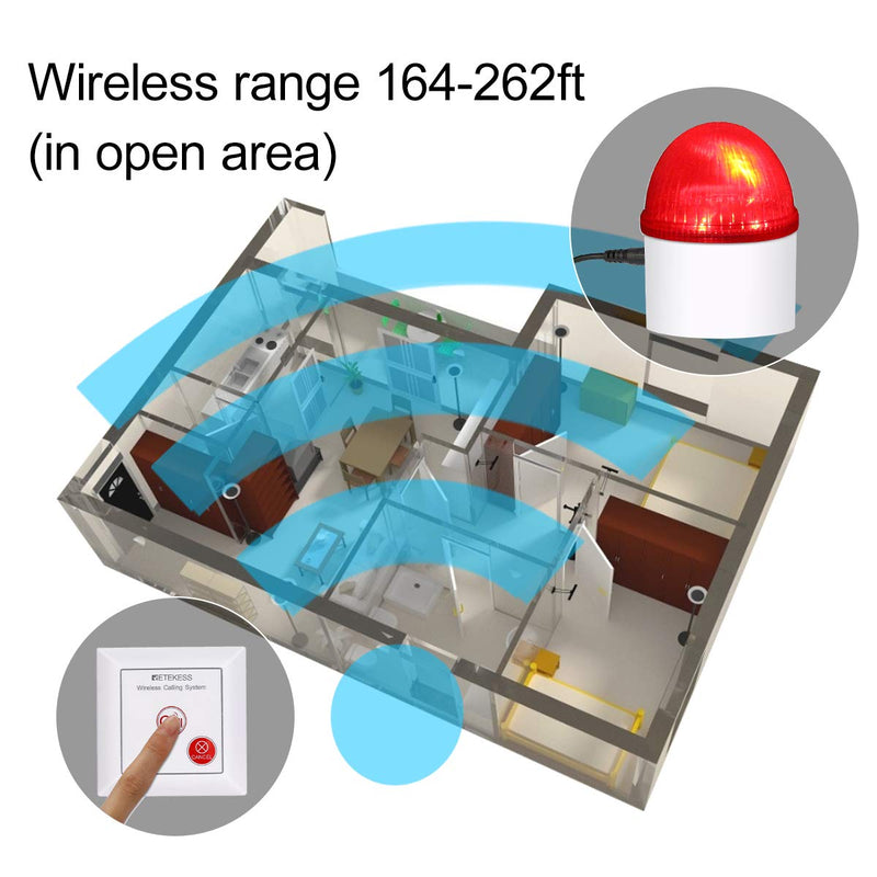 [AUSTRALIA] - Retekess TH103 Caregiver Pager System,Wireless Strobe Siren,3-Level Volume Control,Pull Rope Waterproof Call Button for Home Safety,Seniors,Elderly 1 Call Button and 1 Receiver 