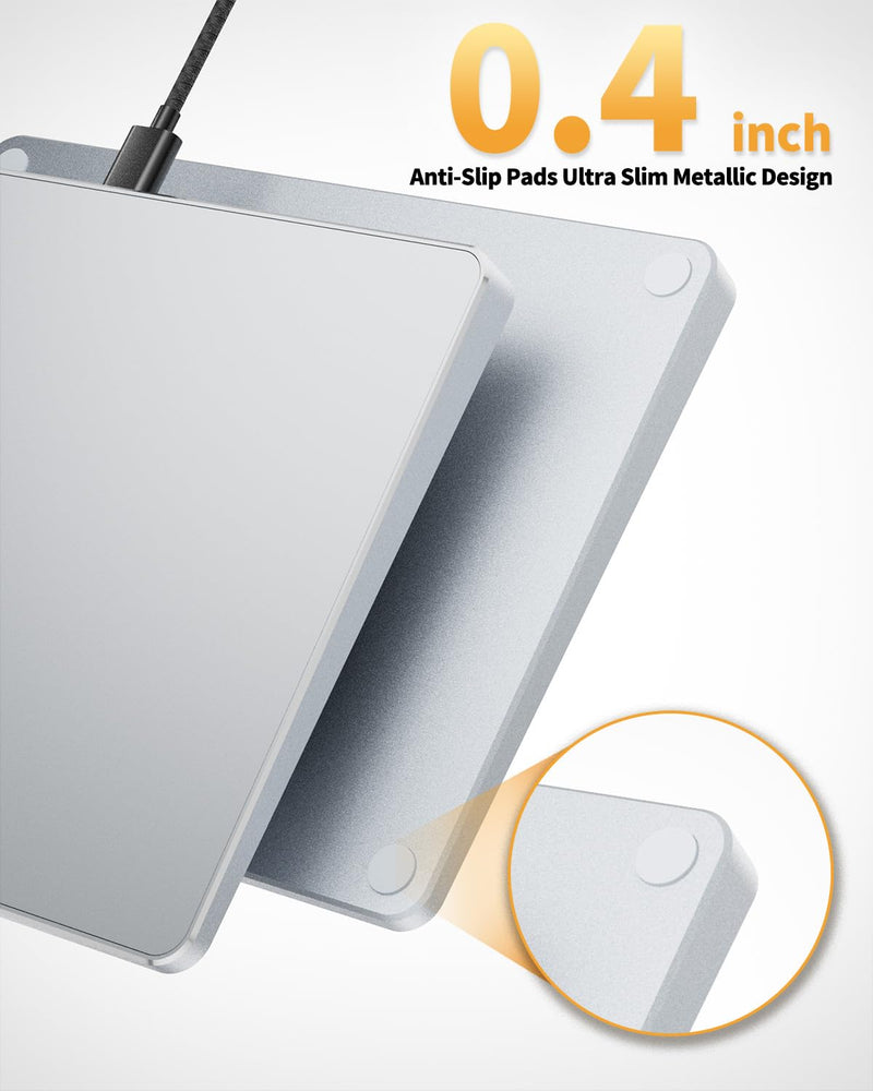 ProtoArc Wired USB Trackpad Mouse for Windows 10/11, Large High-Precision Touchpad Mouse, Multi-Gesture with Ultra Slim Portable Aluminum Trackpad for Computer/Desktop/Laptop, White and Silver
