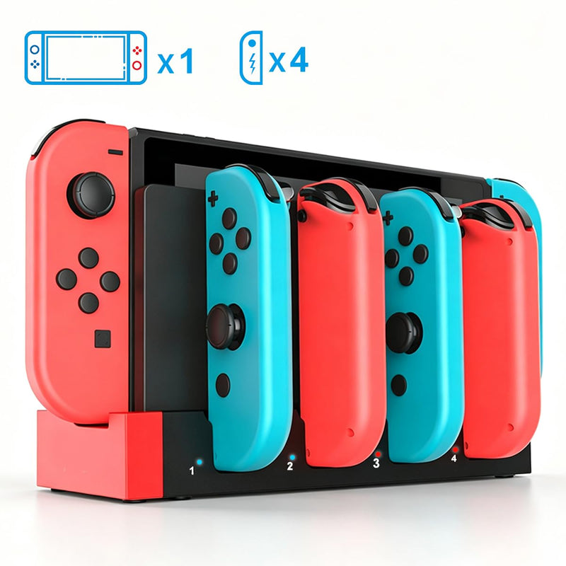 Accessories Bundle for Nintendo Switch 1/OLED, OUNFNOE 19-IN-1 Kits for Switch OLED Accessories, Carrying Case, Controller Charging Dock, Joy-Con Thumb Grips, Tempered Screen Protector, Steering Wheels for Mario Kart, Protective Console Cover