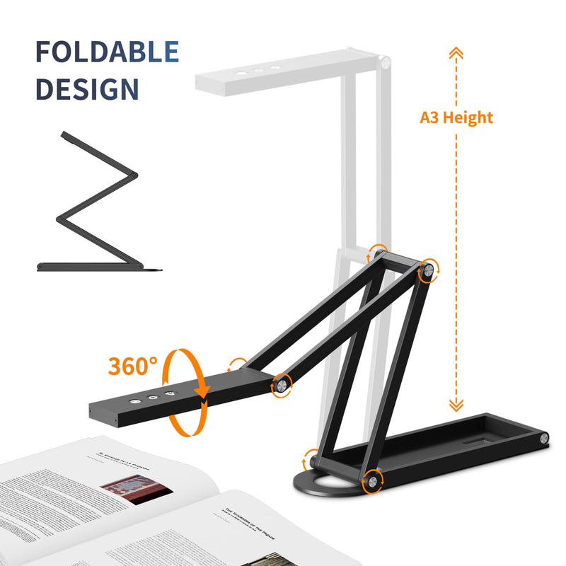 NetumScan 4K Document Camera 1080P 60fps Scanner with Microphone for A3 | Highly Foldable Metal Arm: Multi-joint metal stand collapses into a compact body, perfect for teachers to carry SD-1300