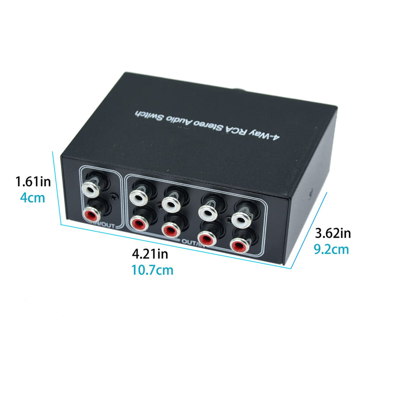 [AUSTRALIA] - No External Power No Noise 4 Way 1 in 4 Out or 4 in 1 Out Audio Sound selector RCA Female Stereo 4 Channel Splitter switcher Box Switching AL-4way-rca 