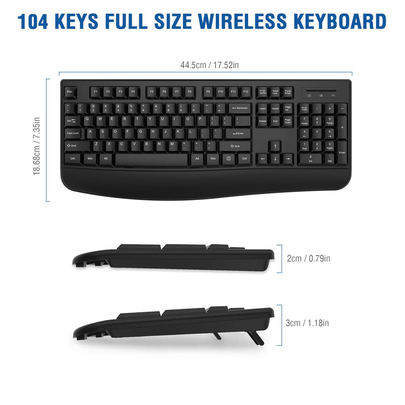Wireless Keyboard, EDJO 2.4G Ergonomic Full Size Wireless Computer Keyboard with Wrist Rest for Windows, Mac OS Desktop/Laptop/PC（Black） black