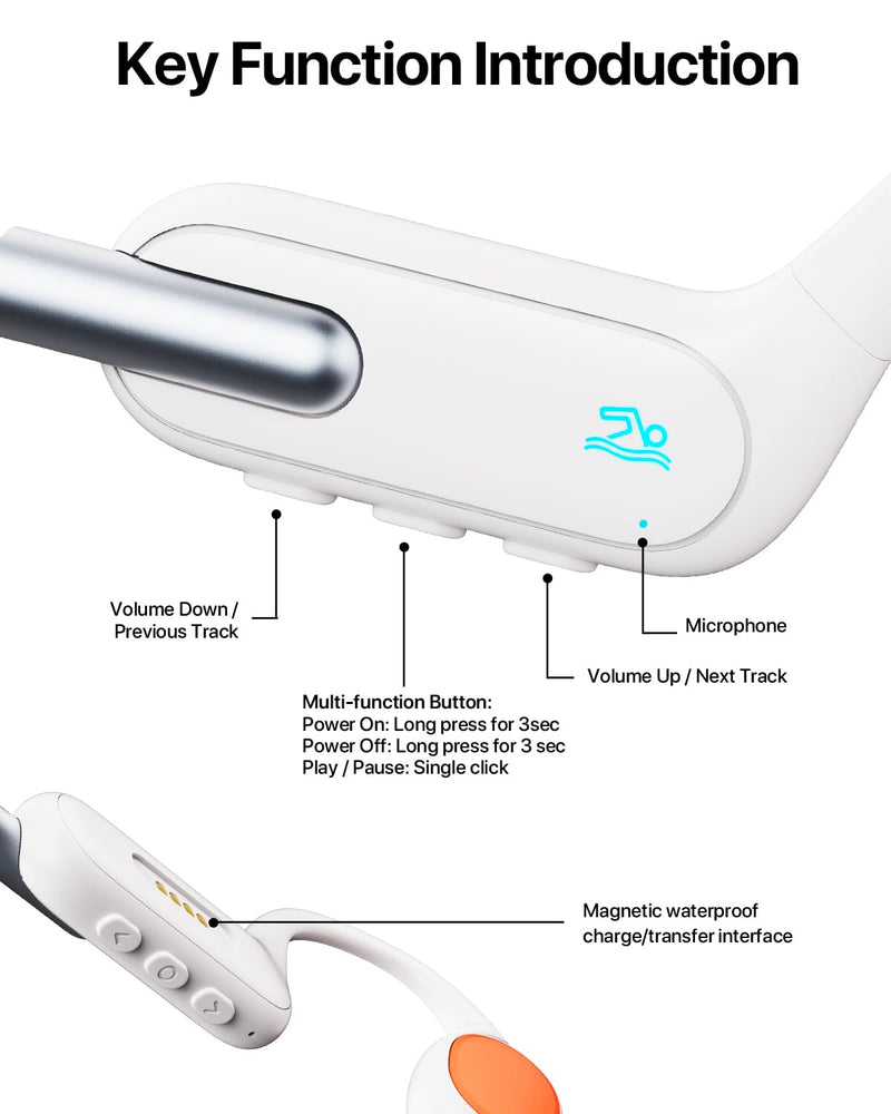 HIFI WALKER Bone Conduction Headphones, Waterproof Swimming Headphones, Open Ear Headphones Wireless Bluetooth 5.3, Built-in MP3 32G Memory, Underwater Headset for Swimming, Sports, Running, Cycling Apricot