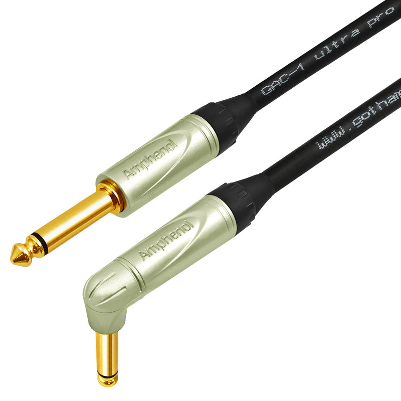 12 Foot - Gotham GAC-1 Ultra Pro (Black) - Premium, Low-Capacitance (21 pf/F) Guitar Bass Instrument Cable - Amphenol QM2R-AU & QM2P-AU ¼ Inch (6.35mm) Gold TS Connectors