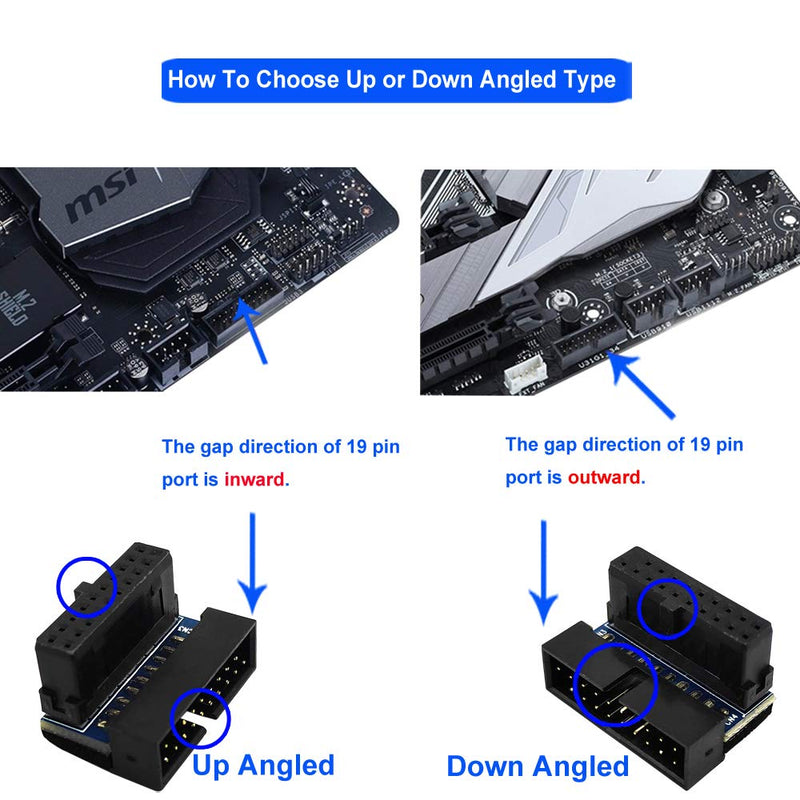 (2-Pack) COMeap USB 3.0 20 Pin Male to Female L Turn 90 Degree Right Angle Power Adapter Board for Motherboard (Down Angled) Down Angled
