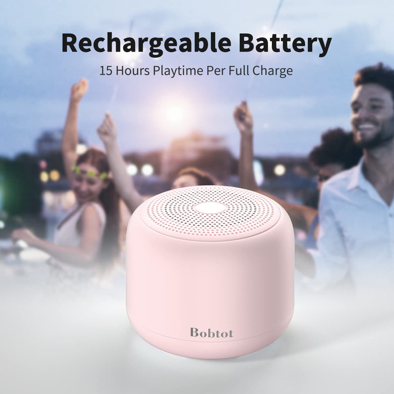 Bobtot Portable Bluetooth Speakers with Strap Easy to Carry, Wireless IPX5 Waterproof Mini Speaker with Loud Stereo Sound, 20 Hours Playtime, Rechargeable Battery, Built-in Microphone, Pink