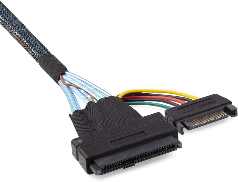 12G Internal Mini SAS SFF-8643 to U.2 SFF-8639 NVMe SSD Cable with 15 pin Male SATA Power Connector, PCIe 4.0, 85 Ohm, 1.6ft/0.5m 0.5 meter