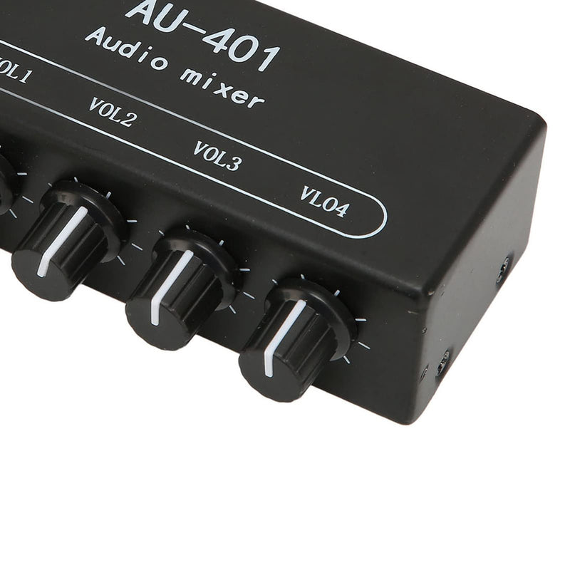 Audio Mixer, 4 in 1 Out Independent Volume Control 3.5mm Stereo Socket 2x Amplification Line Mixer Anti Interference Metal Housing Mini Audio Mixer for PC, Cell Phones, Laptops