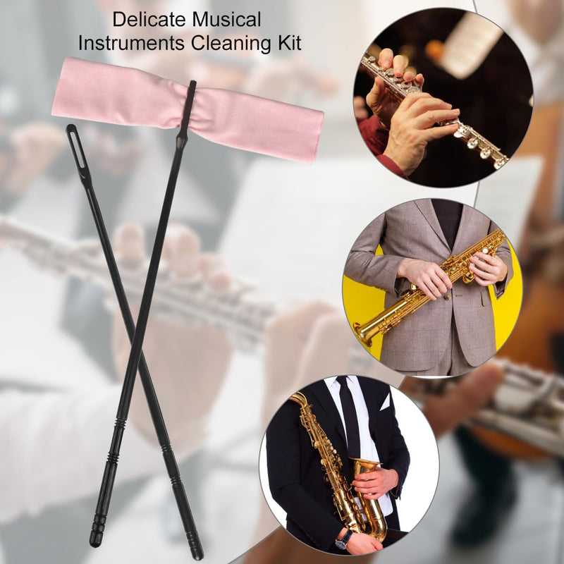 Flute Cleaning Kit 2 Flute Cleaning Rods with 6 Pack 20x20cm Large Flute Cleaning Cloth Musical Instruments Polishing and Cleaning Accessories - Pink, Yellow, Blue Multi Color