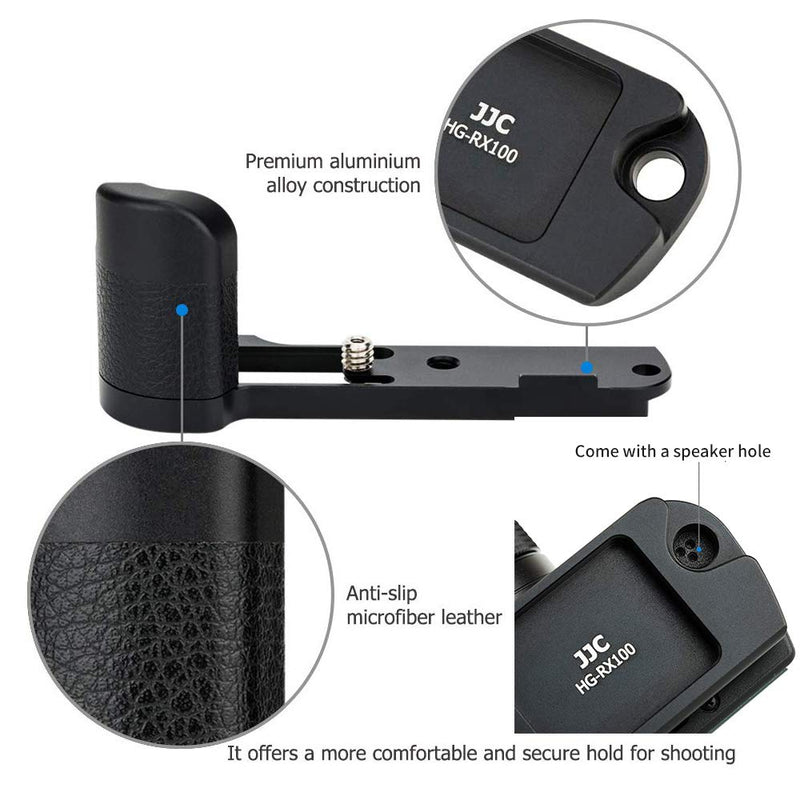 JJC Metal Hand Grip for Sony RX100 & Mark VI VA V IV III II (RX100 M6 M5A M5 M4 M3 M2) Anti-Slip Holder, w/Battery Memory Card Compartment Opening & Speaker Hole, Replace Sony AGR2 Attachment Grip for Sony RX100 Series