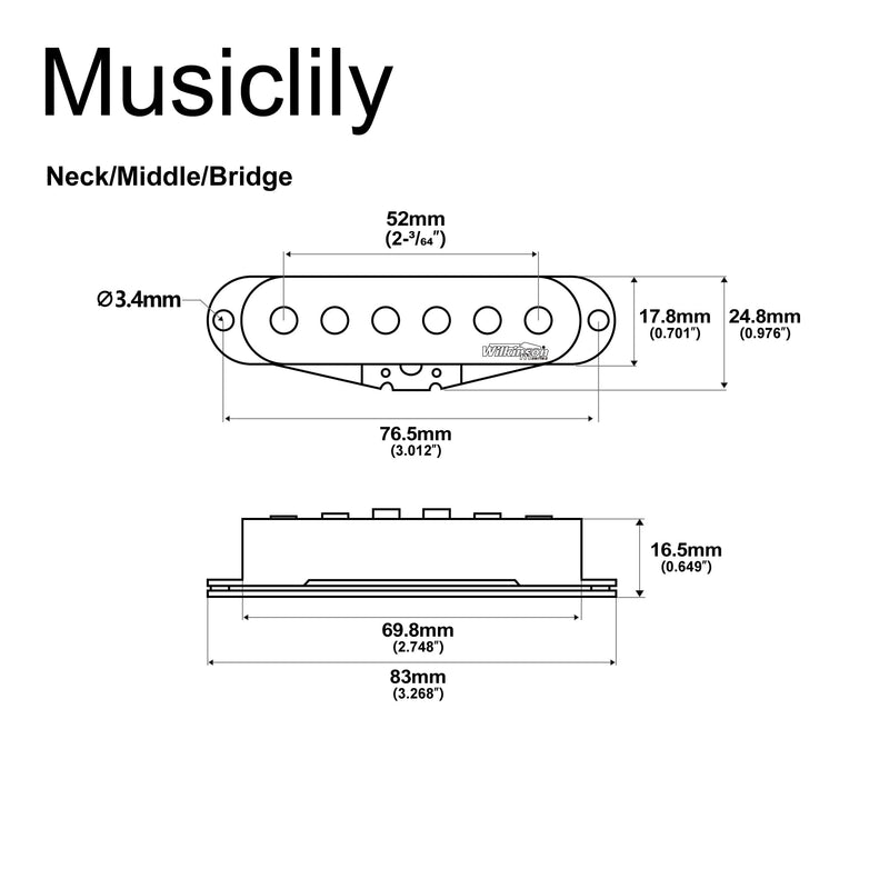 Wilkinson M Series High Output Alnico 5 Strat Single Coil Pickups Set for Stratocaster Electric Guitar, Cream