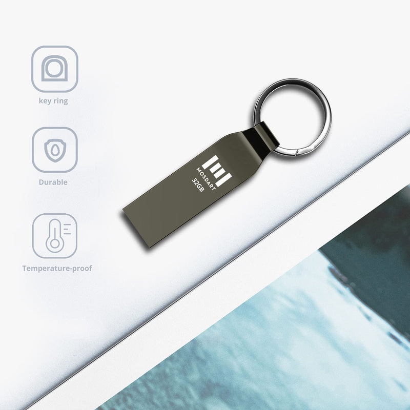 MOSDART 32GB Metal USB 2.0 Flash Drive 10 Pack Bulk Waterproof 32G FAT32 Thumb Drive Jump Drive Memory Stick with Keychain, Titan Gray 10Pack 32GB-Titan Gray