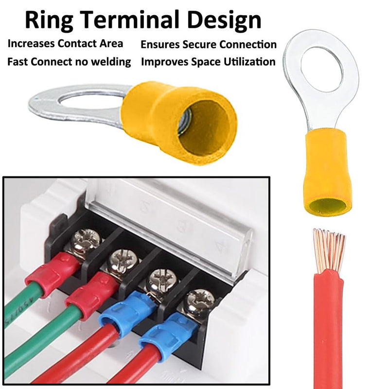 ETOPARS Pack of 100 Yellow M6 Ring Cable Lugs Copper 6.4 mm Hole Ring Cable Lugs 10-12AWG Insulated Electrical Connection Terminal Cable Connector Crimp Connectors M6 Loch Yellow 12-10awg