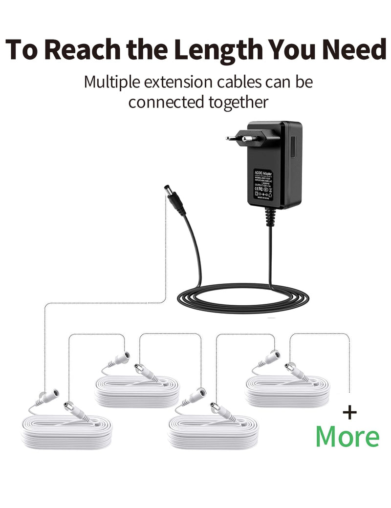 Tonton 6.6FT 2M DC Power Extension Cable 5.5 mm x 2.1 mm 5521 Male to Female 12V DC Adapter Cord Compatible with CCTV Security IP Camera, Survelliance DVR NVR System, LED Strip, Monitors (White) 6.6FT/2M White