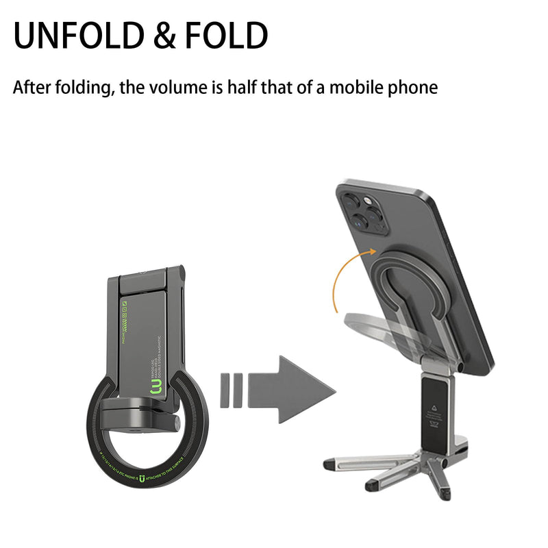 Magnetic Phone Tripod for Travel, Airplane Phone Holder with 360°Rotation, Immediate Attach Attractive Car Phone Stand Highlighting Hard Wearing Metal Base and Flexible Positioning for Guidance (Black Black