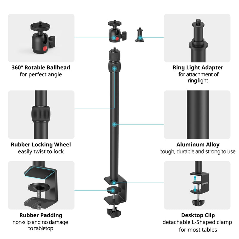 [AUSTRALIA] - SMALLRIG Camera Desk Mount C Stand, 15"-35" Adjustable Desk Tripod Light Stand, Tabletop C Clamp for Webcam, DSLR Camera, Ring Light, Live Streaming, Photo Video Shooting Clamp 3488 