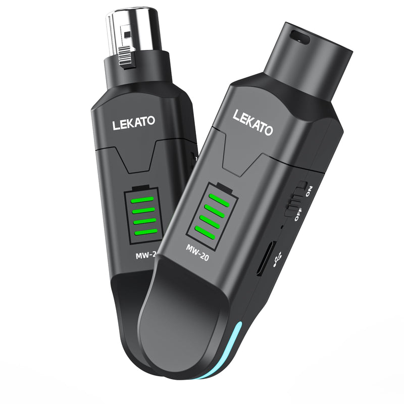LEKATO Wireless Microphone System 2.4GHz, 48V Phantom Power for Condenser Mic, Wireless XLR Transmitter Receiver High-Resolution for Dynamic Mic, PA System, Audio Mixer(MW-20)