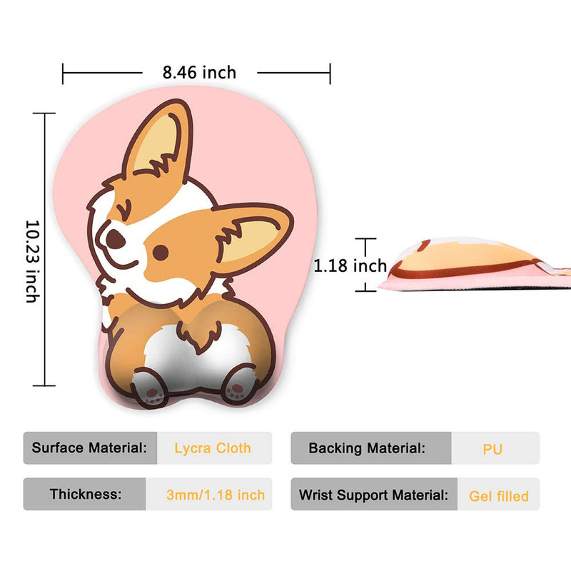 HAOCOO Ergonomic Pink Mouse Pad with Wrist Support ,Non-Slip Backing Corgi Anime Cute Gel Mouse Pad Wrist Rest, Easy-Typing and Pain Relief for Gaming Office Computer Laptop(Pink Cute Corgi) Pink Dog