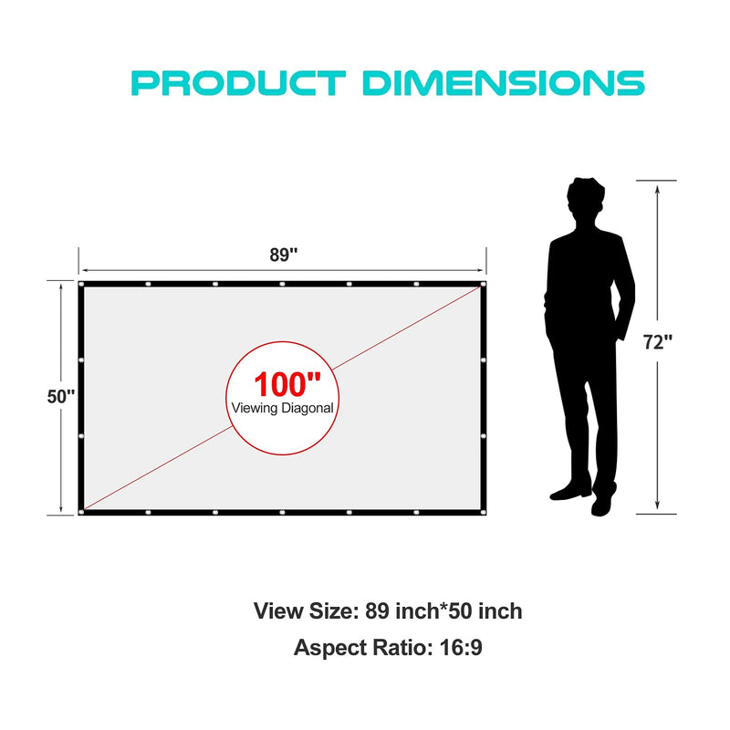 [AUSTRALIA] - AAJK Projection Screen 100 inch, Washable Projector Screen 16:9 Foldable Anti-Crease Portable Projector Movies Screen for Home Theater Outdoor Indoor Support Double Sided Projection 100' 