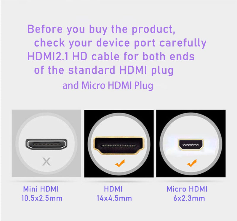 8K Fiber Optic HDMI Cable 10ft/3m, Micro HDMI to HDMI 2.1, Detachable Type A+D, 48Gbps Ultra Speed, HDR, 3D, eARC, in Wall CL2 / CL3 Rated, Slim and Flexible HMDI 2.2 Cable. 3m AOC8K2AD