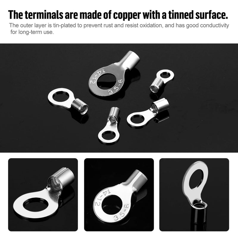 [AUSTRALIA] - YIXISI 320 Pieces M3/M4/M5/M6 Non-Insulated Ring Wire Terminals Kit, Ring Terminals Crimp Connectors, O-type Wire Crimp Copper Terminal Connector, Copper Lugs Terminals Plug, AWG 22-16 16-14 14-12 