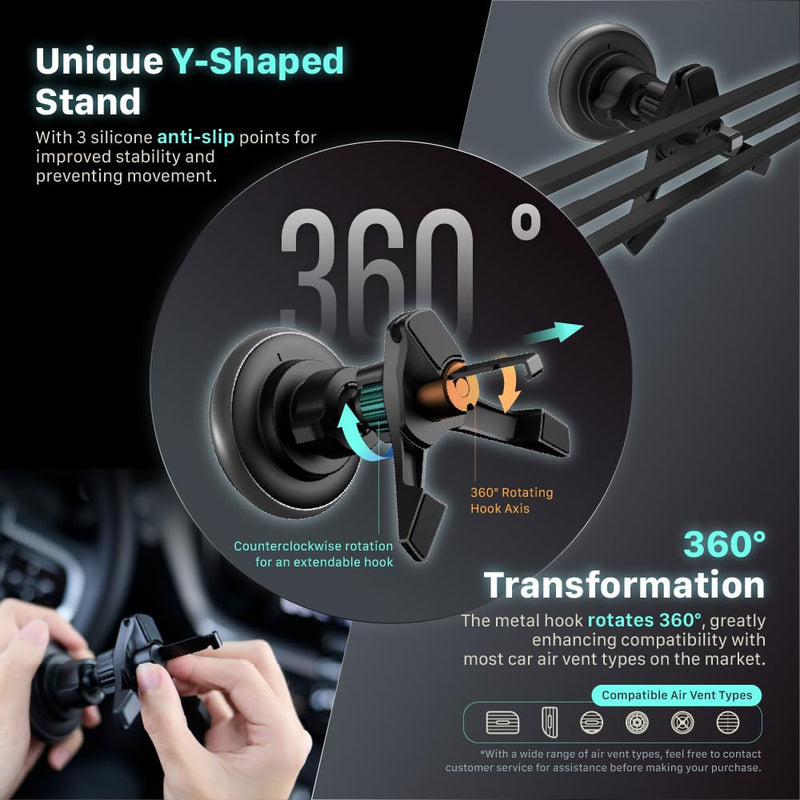 ADAM ELEMENTS CQ2 Qi2 Certified Magnetic Car Mount Wireless Charger, 15W Fast Charging Station for iPhone 17/16/15/14/13/12 Series, Strong Magnet Phone Holder for Air Vent