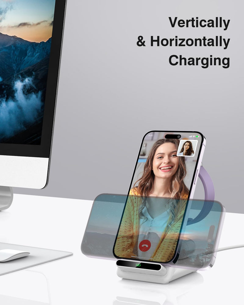 Wireless Charging Station,3 in 1 Wireless Charging Stand Made for Apple Watch Ultra 9 8 7 6 SE 5 4 3,Fast Wireless Charger Made for iPhone 15/Plus/Pro Max/14/13/12/11/X,for AirPods Pro(with Adapter) White