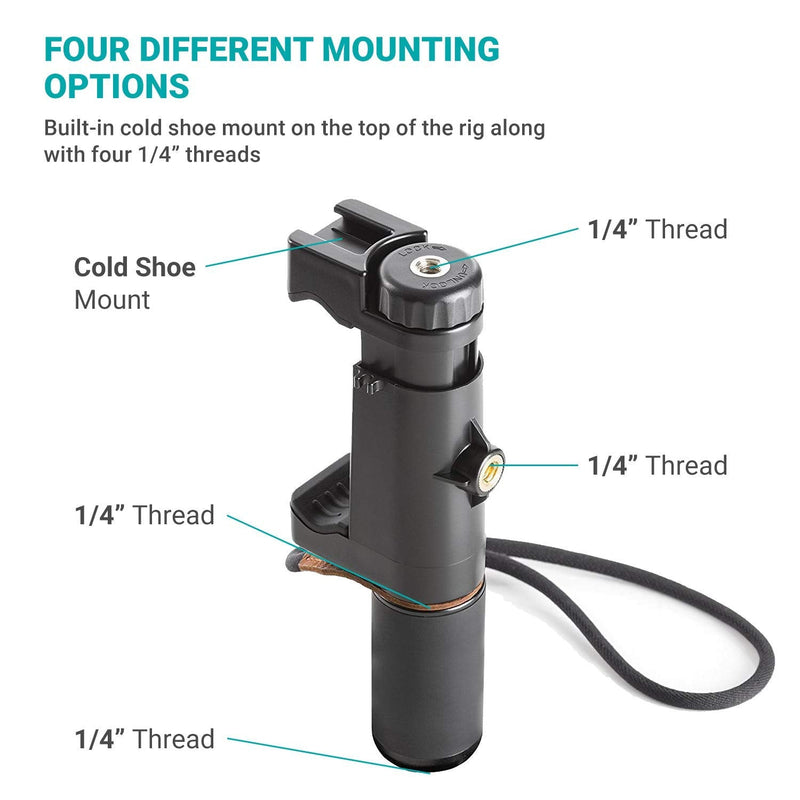 Movo PR-1 Smartphone Grip Handle Rig with Wrist Strap, Tripod Mount and Cold Shoe Mount for Lights and Microphones - for iPhone, Samsung, HTC, LG, Google, Android