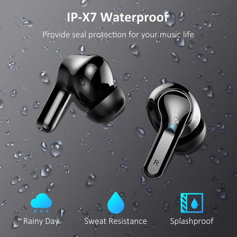 Wireless Earbuds, 2026 Bluetooth 5.4 Headphones NEW Ear Buds 40H Bass Stereo in-Ear Earphones ENC Noise Cancelling Earbuds with 4 HD Mic, USB-C LED Display IP7 Waterproof Sport Headset for Android iOS Dark Black