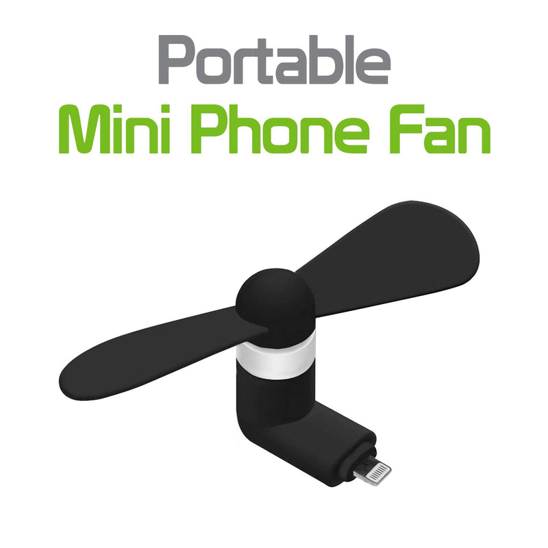 Cellet Mini Portable USB Fan Compatible with Apple iPhone 12 Pro Max mini 11 Max XS Max Xr X 8 7 6 5 and All Other Lighting Port - Black