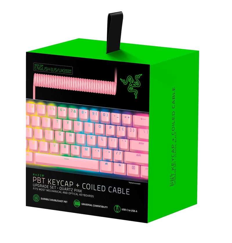 Razer Pbt Keycap Upgrade Set with Coiled Cable - Backlight Compatible (Superior Pbt Shine Resistant Material, Doubleshot Molding with Ultra Thin Font, Coiled Cable) Quartz | Us Layout Keycaps PBT + Coiled Cable