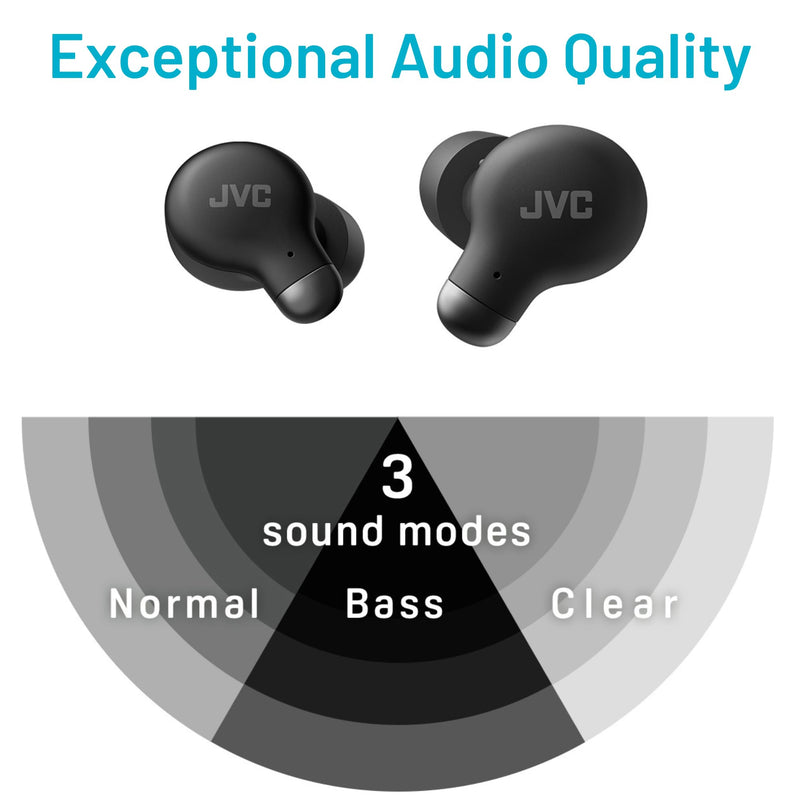 JVC Active Noise Cancelling True Wireless Earbuds - Bluetooth 5.3 with ANC - Comfortable Fit with S/M/L Silicon & Memory Foam Earpieces - IPX4 Water Resistant - 28 Hrs Playback - Compact Charging Case Black