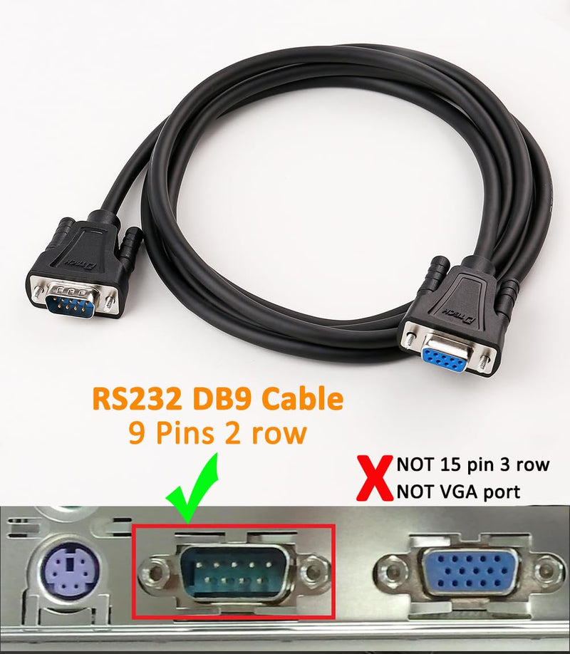 DTech 10ft DB9 RS232 Serial Cable Male to Female Extension Simple Null Modem Cord Cross TX RX Line 2 Pin Crossed for Computer Data Communication (10 Feet, Black)