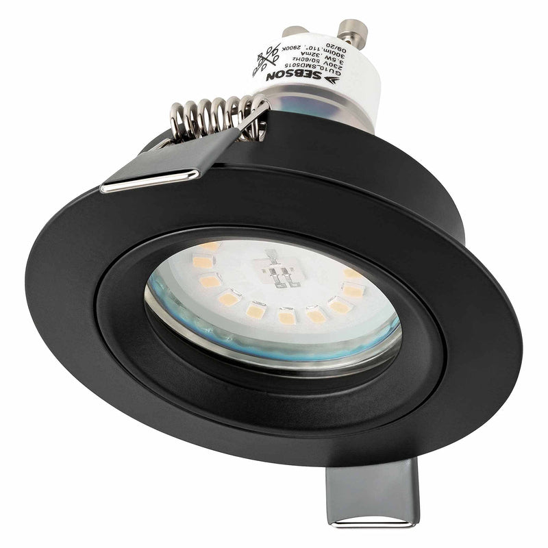 SEBSON Housing for recessed spotlights with GU10 socket LED halogen 230 V – mounting frame aluminium black hole diameter 65 mm (min. 60 mm, max. 70 mm) ceiling lighting set of 6