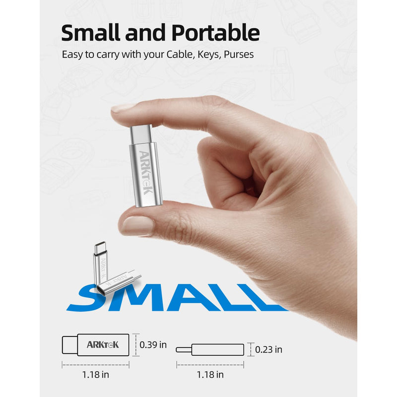 ARKTEK USB-C Adapter i OS Lightning Cable (Female) to USB Type C (Male) - Only Charging Adapter for iPhone 15 Series Galaxy S24/Note 20, Pixel 8 and More (2 Pack, Silver)