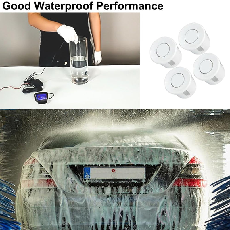 [AUSTRALIA] - 4 Sensors Car Parking Assistance Reversing Radar LED Display Sound Warning White, Car Reversing Radars System, Front/Rear LED Display 12V Car Vehicle Reverse Backup Radar System 