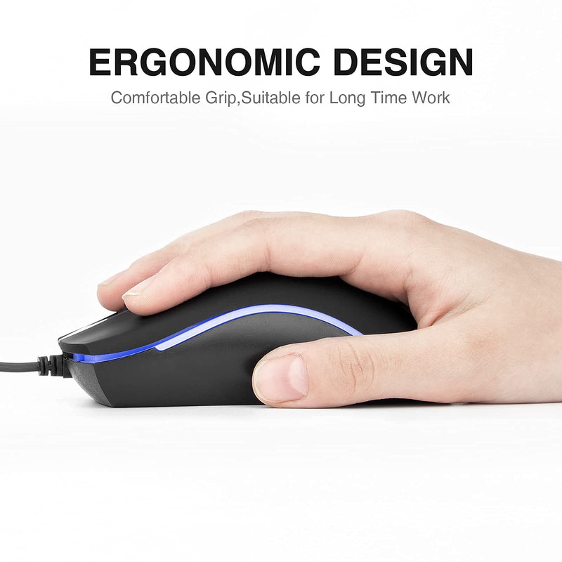 Wired Mouse,Rii Computer Mouse with Blue Backlit,USB Mouse with 1600 DPI Levels,Comfortable Grip Ergonomic Optical ,USB Wired Mice Support Windows PC, Laptop,Desktop,Notebook,Chromebook (2PACK) 2PACK