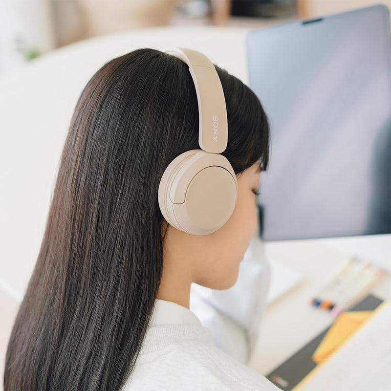 Sony WH-CH520 Best Wireless Bluetooth On-Ear Headphones with Microphone for Calls and Voice Control, Up to 50 Hours Battery Life with Quick Charge Function, Includes USB-C Charging Cable - Beige