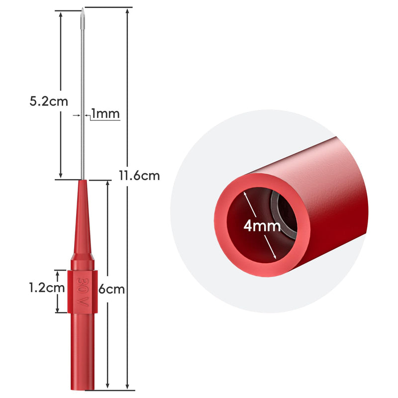 Cleqee 10PCS 0.7mm Long Version Test Probes Pins Non-Destructive Insulation Wire Piercing Needles Stainless Steel Multimeter Probes for 4mm Male Banana Plug Red&Black Long Version Red&Black