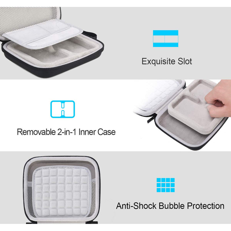 Lacdo 2-in-1 Hard Drive Carrying Case for SanDisk Extreme Portable External SSD SDSSDE60-G25 / G-Drive Mobile SSD 250G 500G 1TB 2TB USB 3.1 USB-C Shockproof Protective Travel Bag, Black