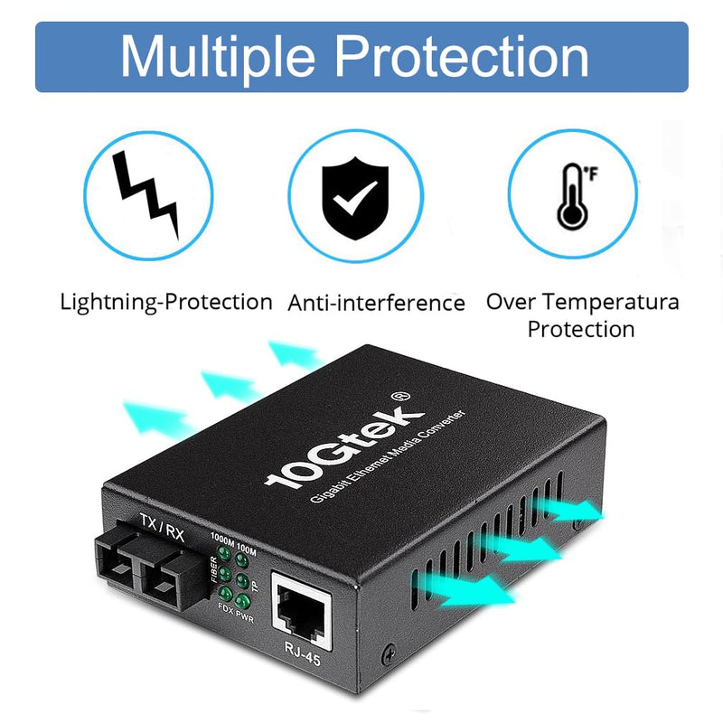 [AUSTRALIA] - 2PCS Gigabit SC to RJ45 Fiber Media Converter, Single Mode to Ethernet Converter 10/100/1000Mbps RJ45 Port to 1000Mbps Single Mode Dual SC Port, SMF, 1310nm, up to 20km, Auto-Negotiation X2 SMF,SC,20km 